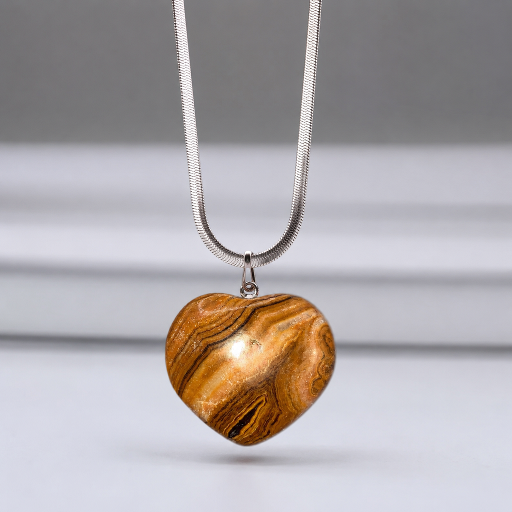 Natural Chocolate Calcite Heart Pendant – Polished Crystal Necklace | Healing Gemstone Jewelry | Gift for Women & Men