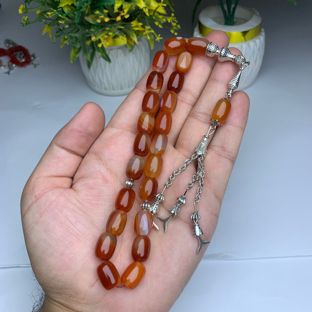 Red Yamani Aqeeq Tasbih – Premium Handmade Natural Yemeni Agate Prayer Beads