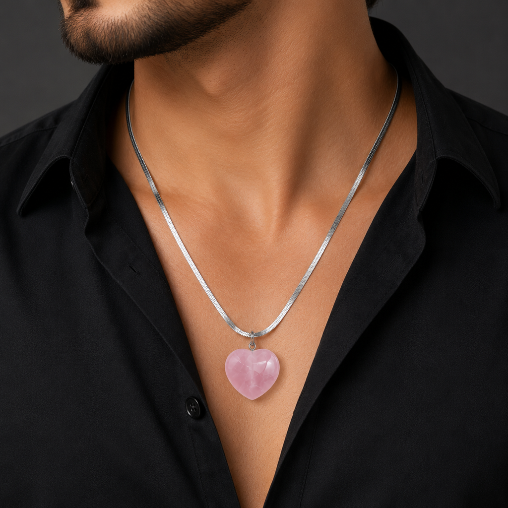 Natural Rose Quartz Heart Pendant – Polished Pink Crystal Necklace | Gemstone Jewelry Gift for Women & Men