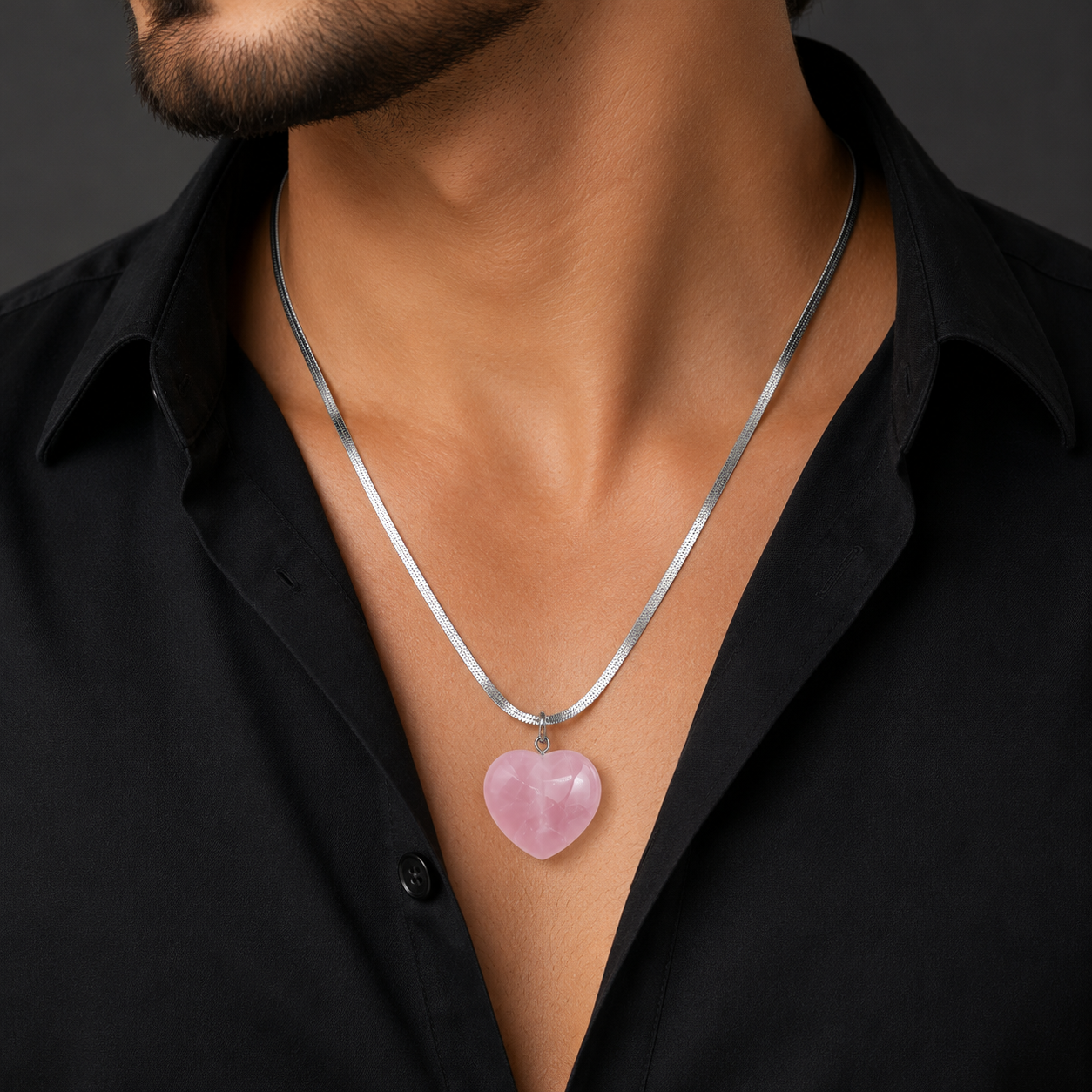 Natural Rose Quartz Heart Pendant – Polished Pink Crystal Necklace | Gemstone Jewelry Gift for Women & Men