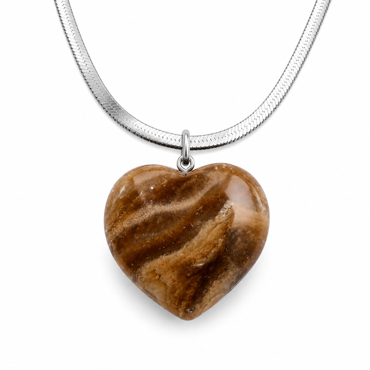 Natural Chocolate Calcite Heart Pendant – Polished Crystal Necklace | Healing Gemstone Jewelry | Gift for Women & Men