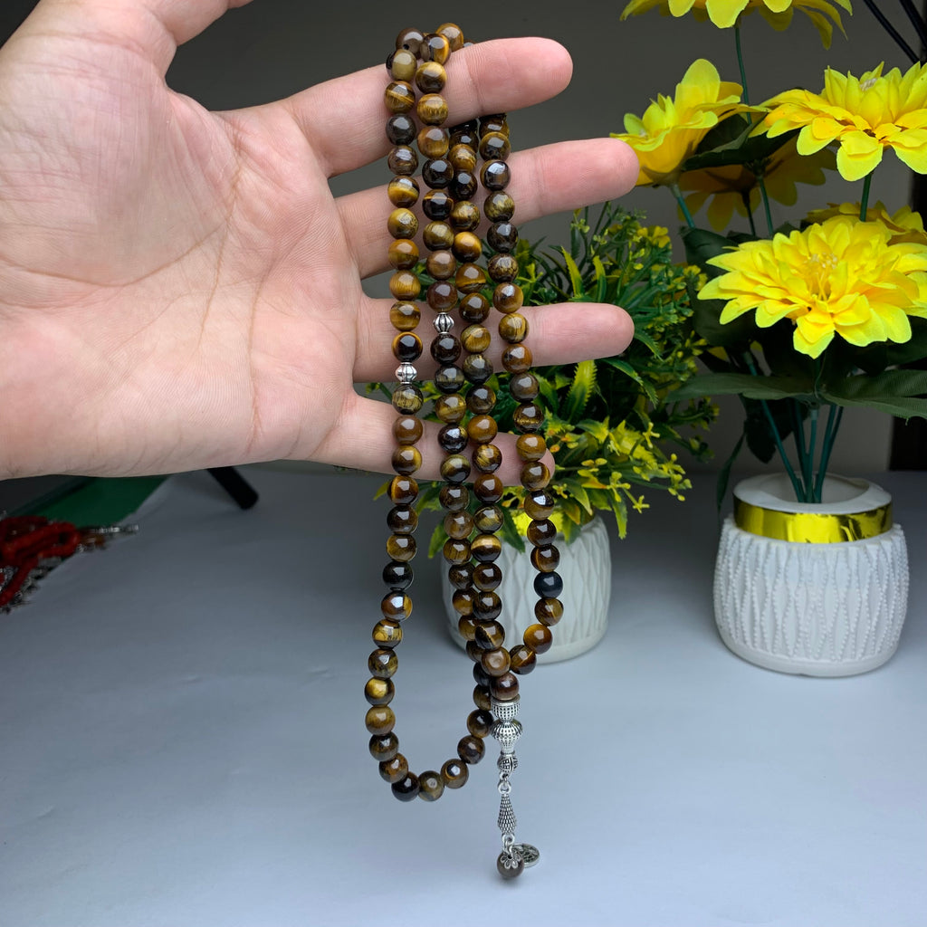🐅 Tiger Aqeeq Tasbih – 100 Prayer Beads | 10mm Beads | Free Delivery 🚚 | ادائیگی سے پہلے پارسل کھول کر چیک کریں 📦