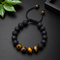 Tiger Eye & Lava Stone Combo Bracelet – Natural Gemstone Beads | Adjustable Bracelet