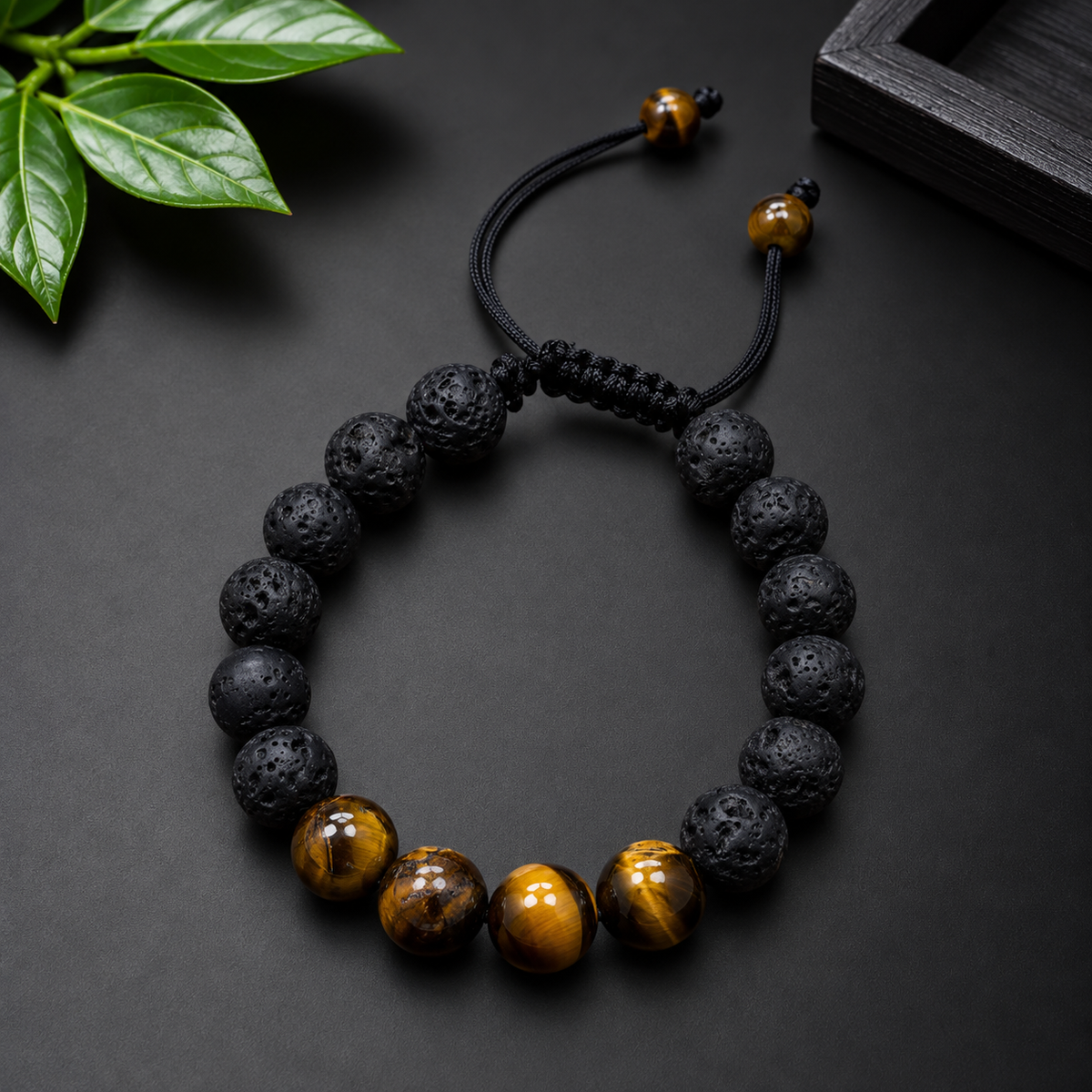 Tiger Eye & Lava Stone Combo Bracelet – Natural Gemstone Beads | Adjustable Bracelet