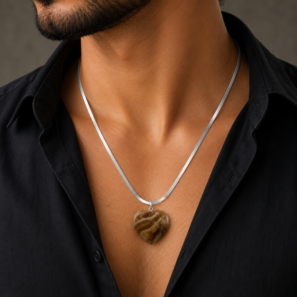 Natural Chocolate Calcite Heart Pendant – Polished Crystal Necklace | Healing Gemstone Jewelry | Gift for Women & Men