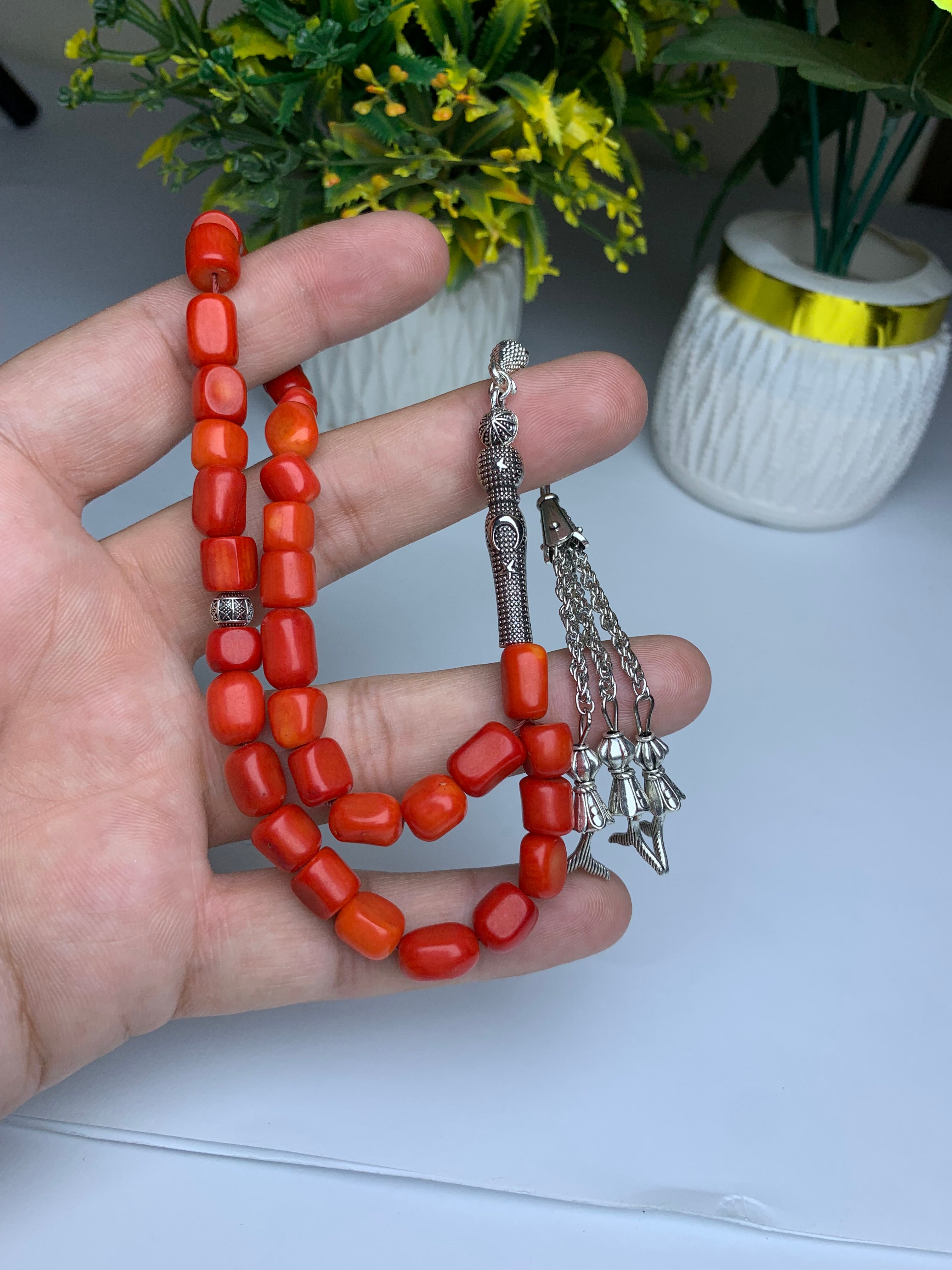 Natural Marjan Tasbih – 33 Prayer Beads | Handmade Islamic Misbaha | Premium Coral Style Tasbeeh for Daily Dhikr & Gift