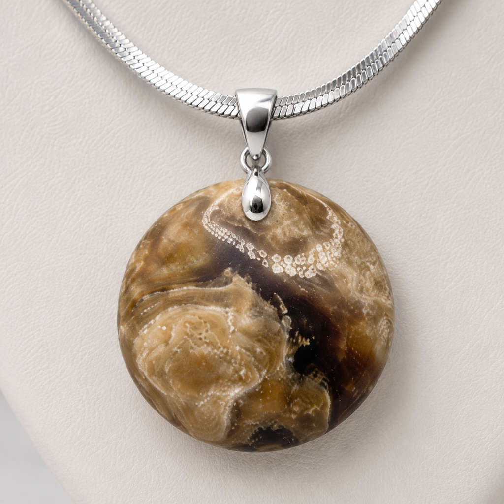 Natural Chocolate Calcite Pendant – Polished Brown Gemstone Crystal Necklace | Jewelry Gift for Women & Men