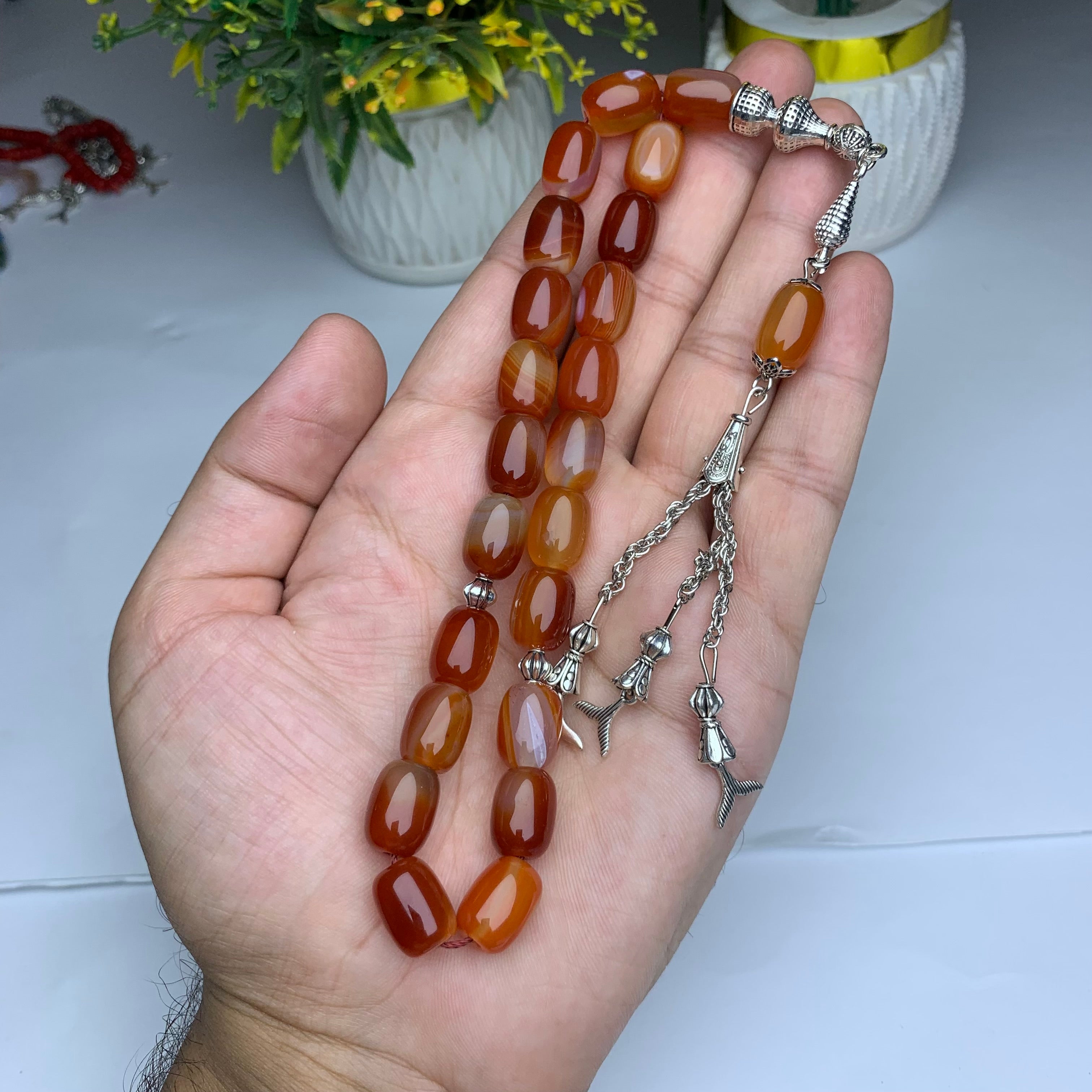 Red Yamani Aqeeq Tasbih – Premium Handmade Natural Yemeni Agate Prayer Beads