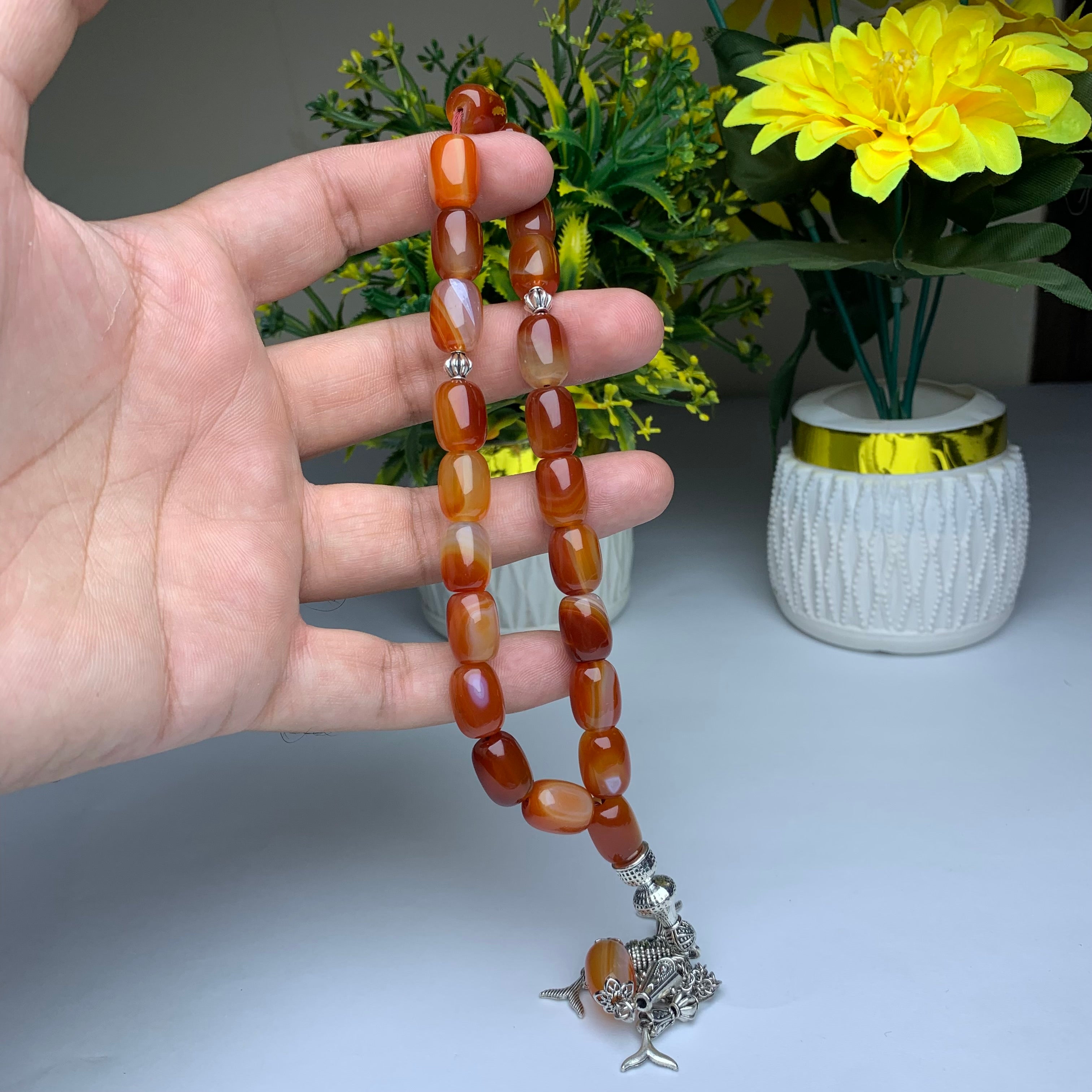 Red Yamani Aqeeq Tasbih – Premium Handmade Natural Yemeni Agate Prayer Beads