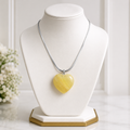 Natural Lemon Calcite Heart Pendant – Polished Yellow Crystal Necklace | Gemstone Jewelry Gift for Women & Men