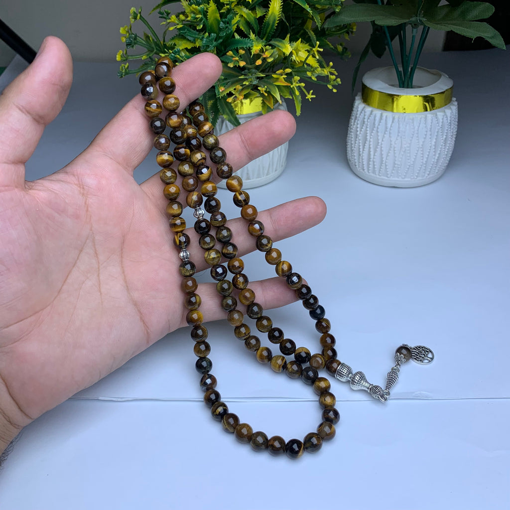 🐅 Tiger Aqeeq Tasbih – 100 Prayer Beads | 10mm Beads | Free Delivery 🚚 | ادائیگی سے پہلے پارسل کھول کر چیک کریں 📦