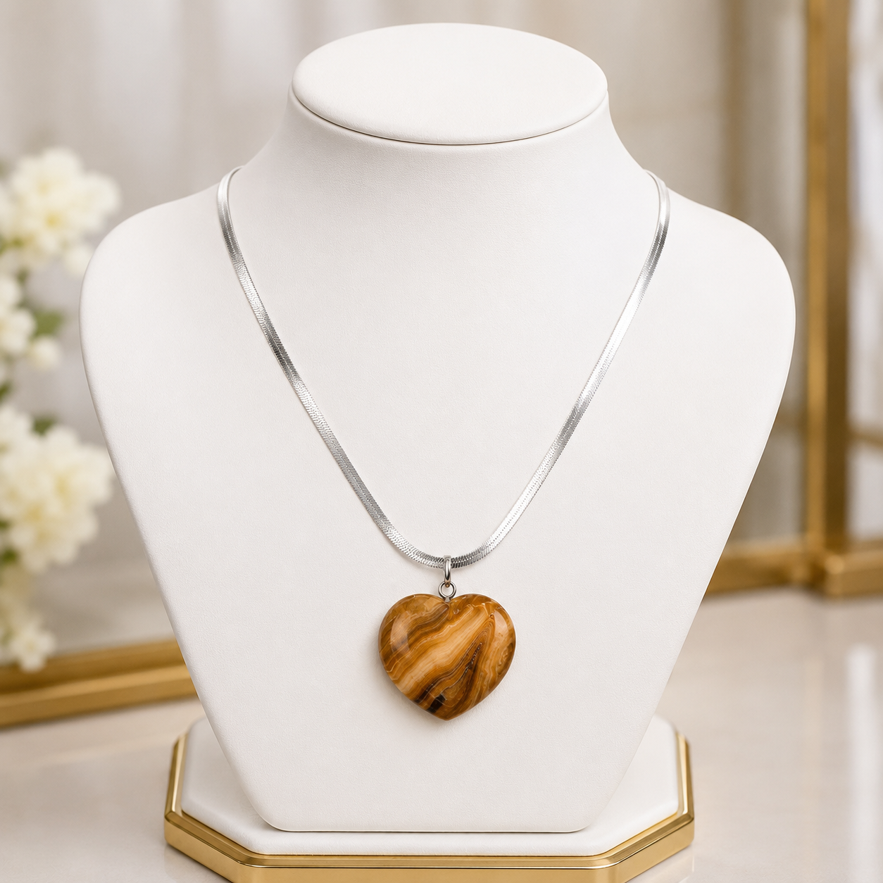 Natural Chocolate Calcite Heart Pendant – Polished Crystal Necklace | Healing Gemstone Jewelry | Gift for Women & Men