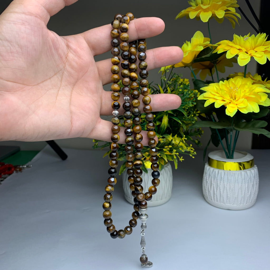 🐅 Tiger Aqeeq Tasbih – 100 Prayer Beads | 10mm Beads | Free Delivery 🚚 | ادائیگی سے پہلے پارسل کھول کر چیک کریں 📦