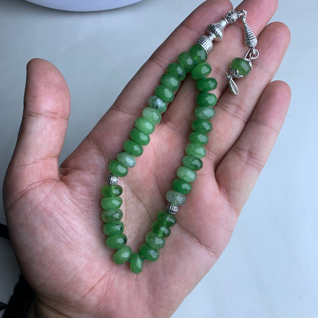 Pure Emerald Color Stone Tasbih – Premium Handmade Gemstone Prayer Beads