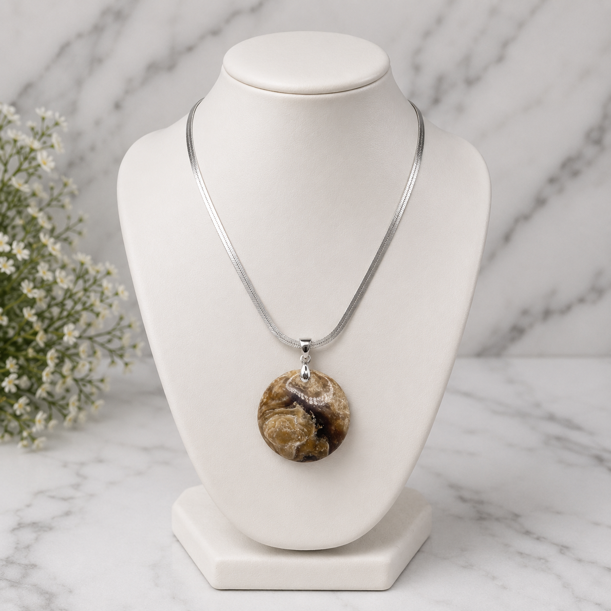 Natural Chocolate Calcite Pendant – Polished Brown Gemstone Crystal Necklace | Jewelry Gift for Women & Men