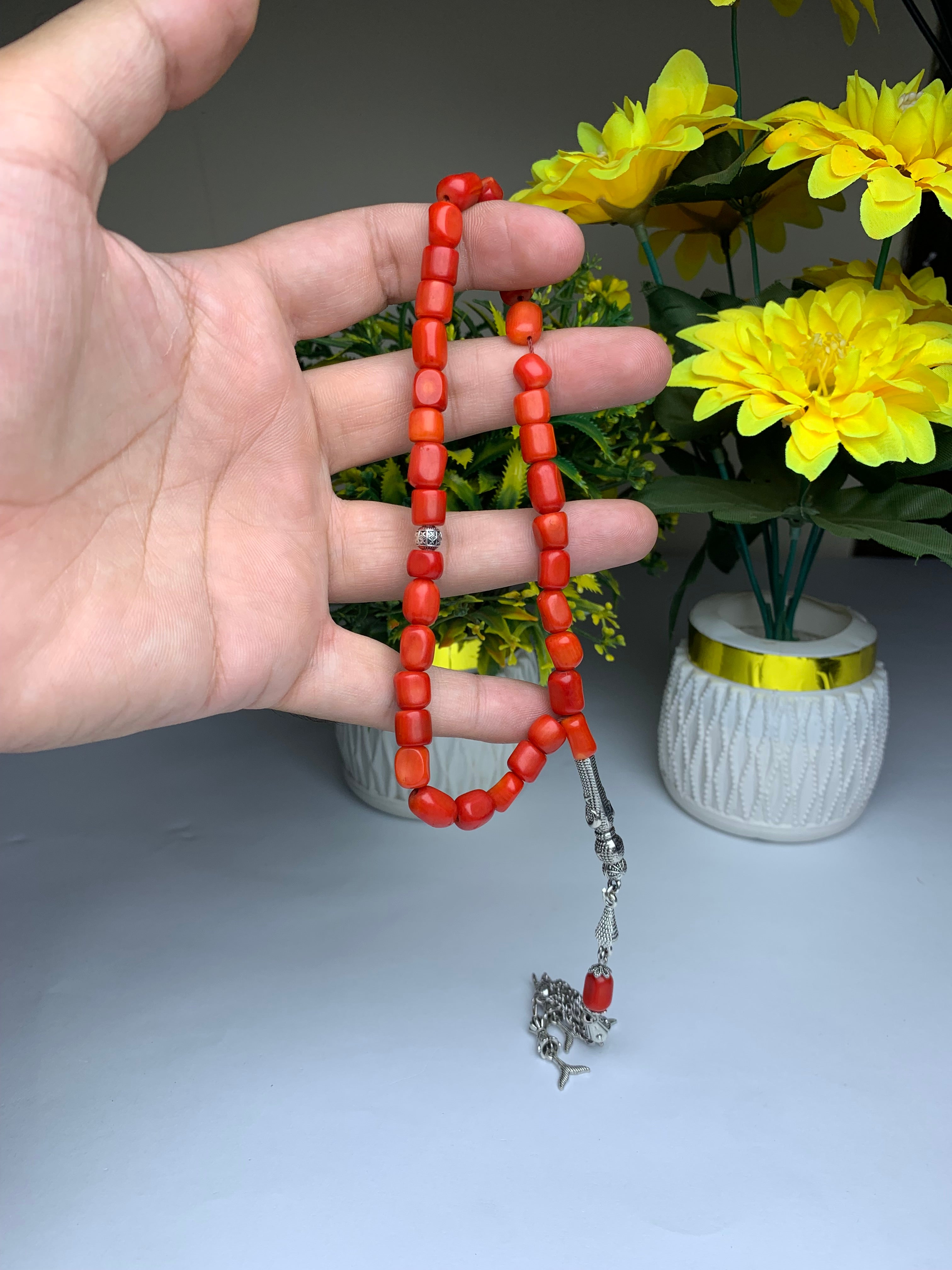 Natural Marjan Tasbih – 33 Prayer Beads | Handmade Islamic Misbaha | Premium Coral Style Tasbeeh for Daily Dhikr & Gift