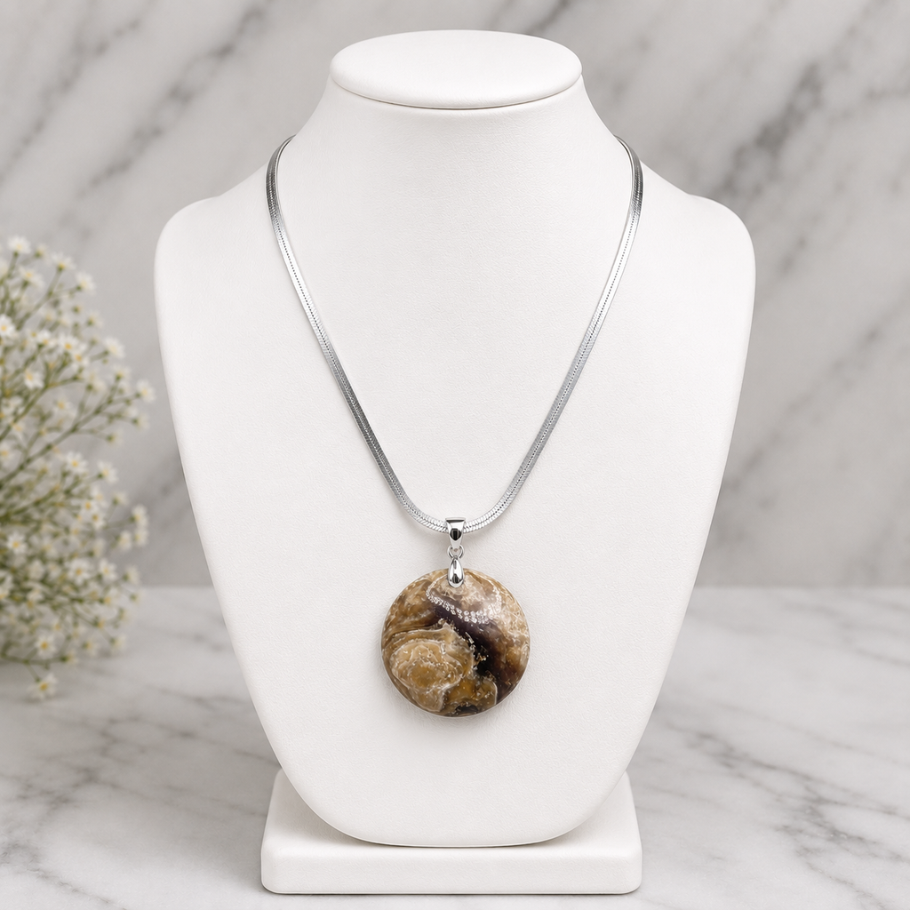 Natural Chocolate Calcite Pendant – Polished Brown Gemstone Crystal Necklace | Jewelry Gift for Women & Men