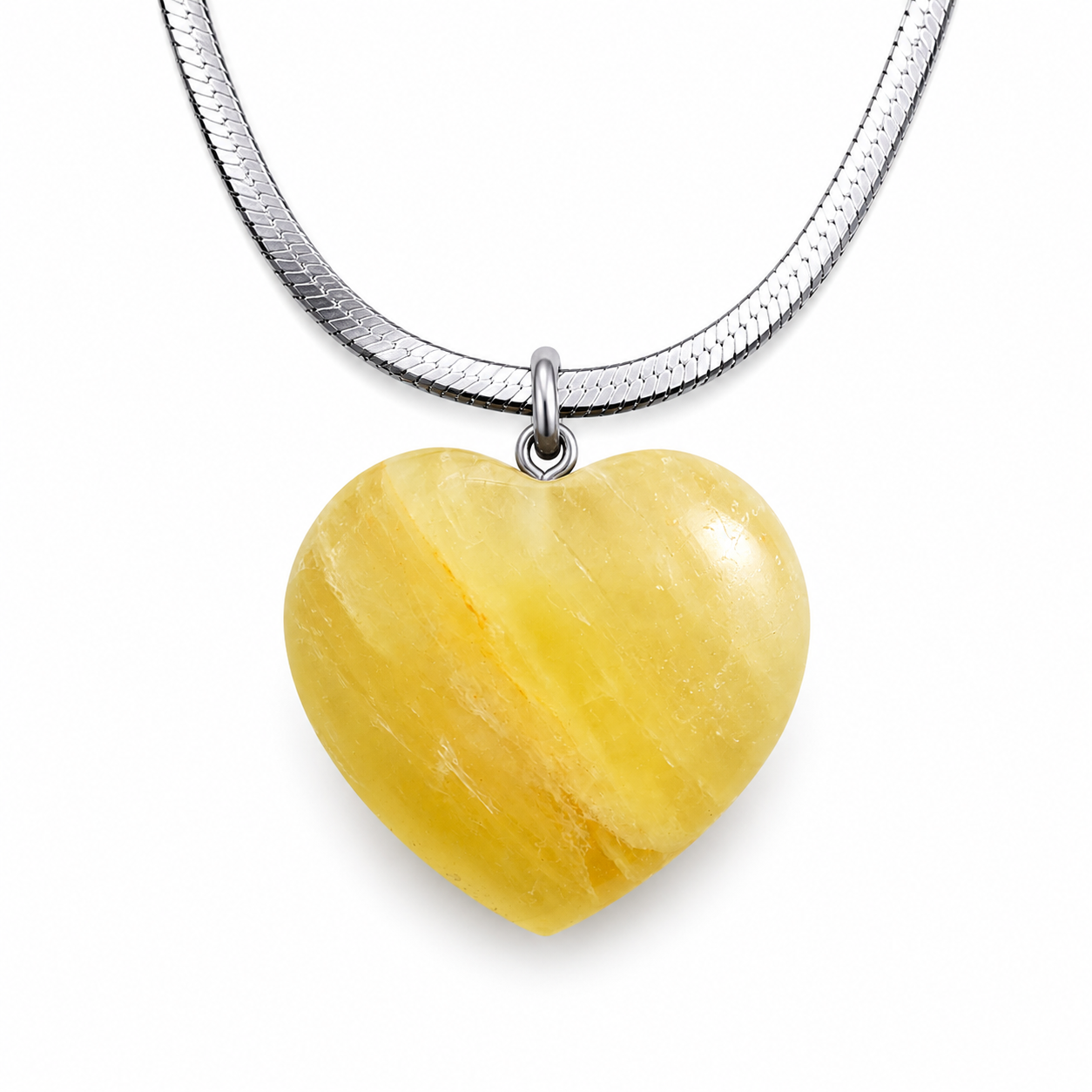 Natural Lemon Calcite Heart Pendant – Polished Yellow Crystal Necklace | Gemstone Jewelry Gift for Women & Men