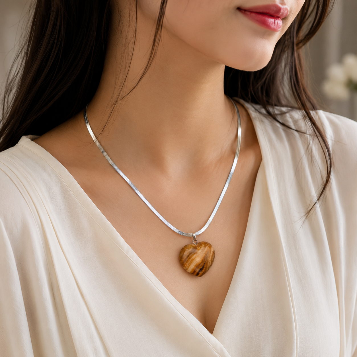 Natural Chocolate Calcite Heart Pendant – Polished Crystal Necklace | Healing Gemstone Jewelry | Gift for Women & Men