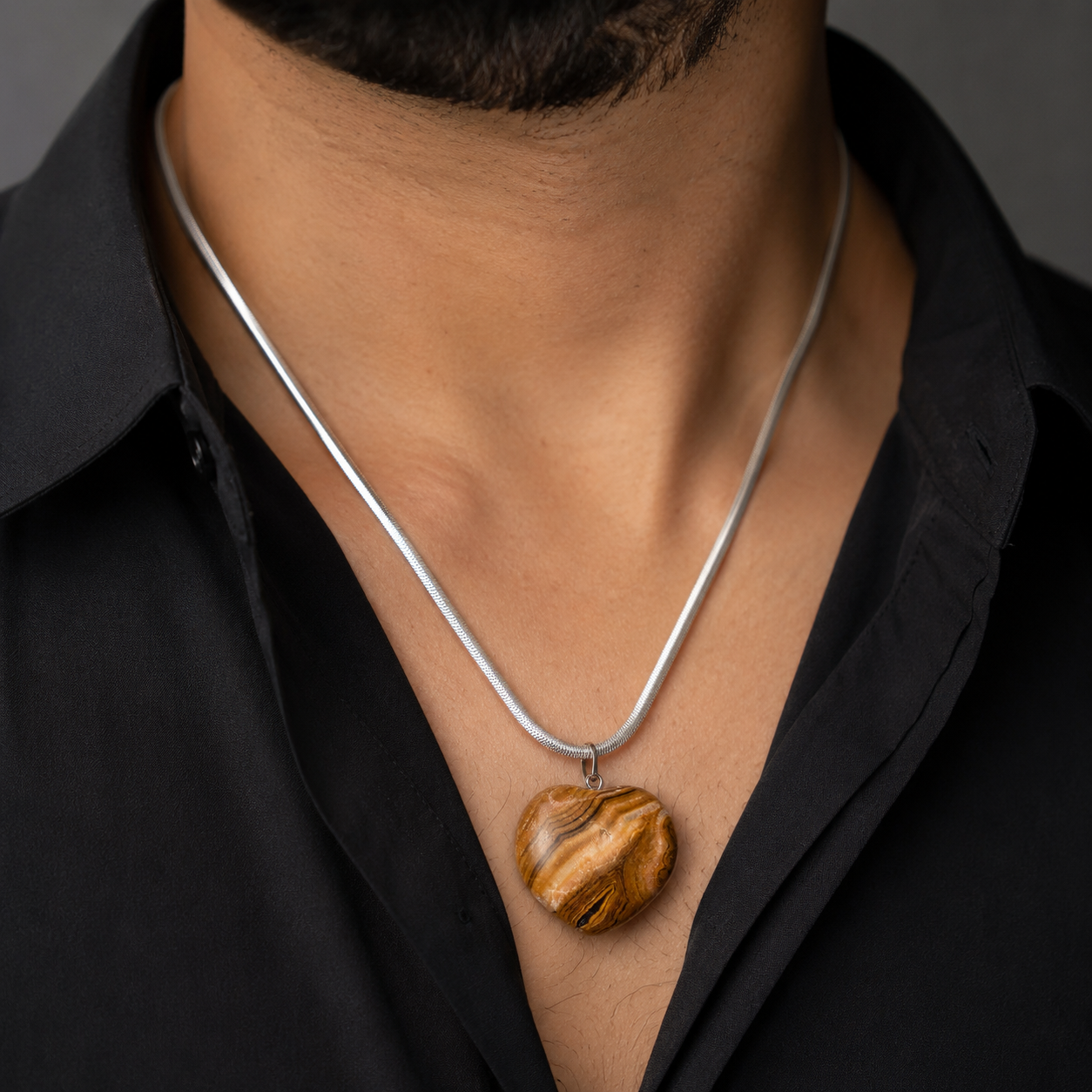 Natural Chocolate Calcite Heart Pendant – Polished Crystal Necklace | Healing Gemstone Jewelry | Gift for Women & Men