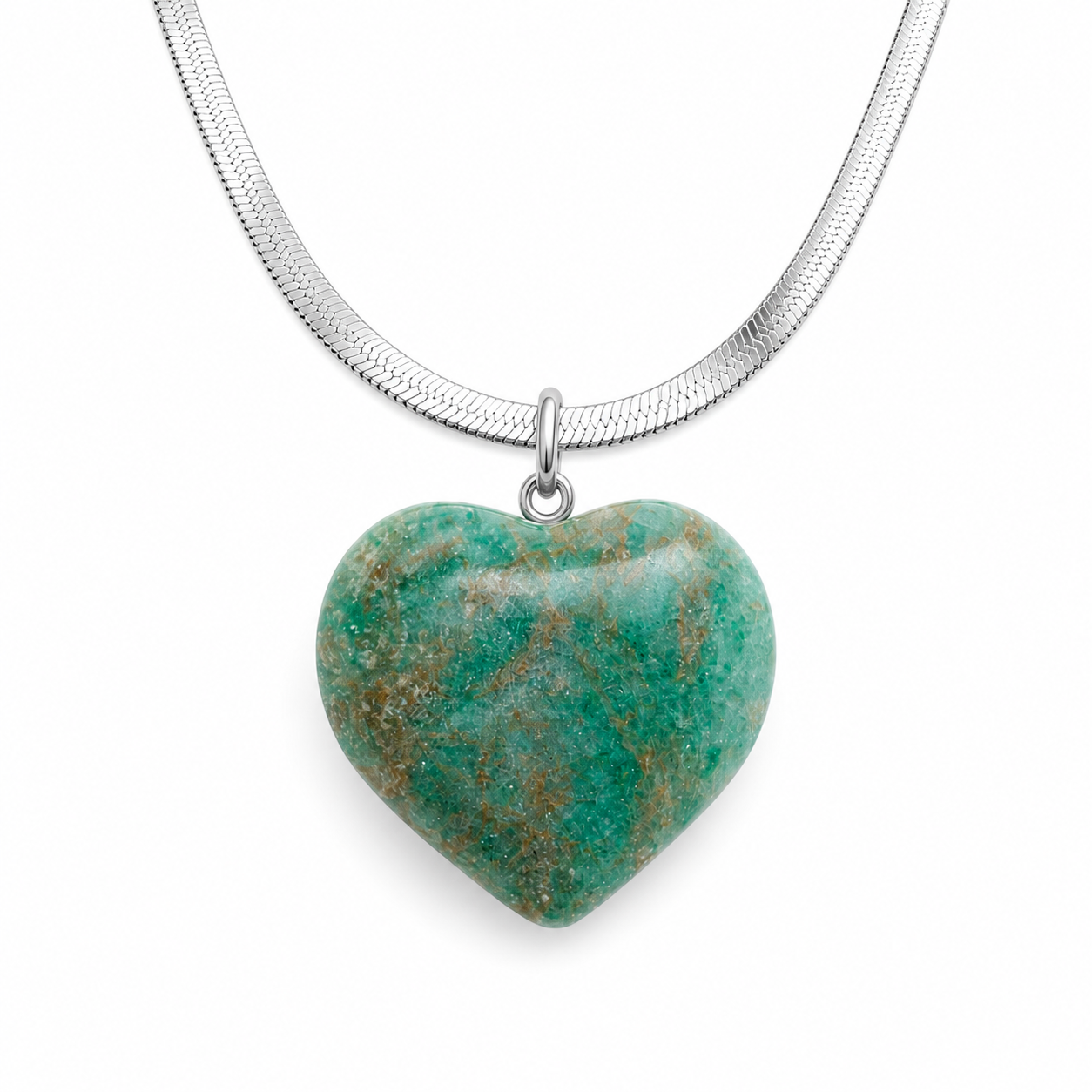 Natural Amazonite Heart Pendant – Polished Gemstone Crystal Necklace | Handmade Jewelry Gift for Women & Men