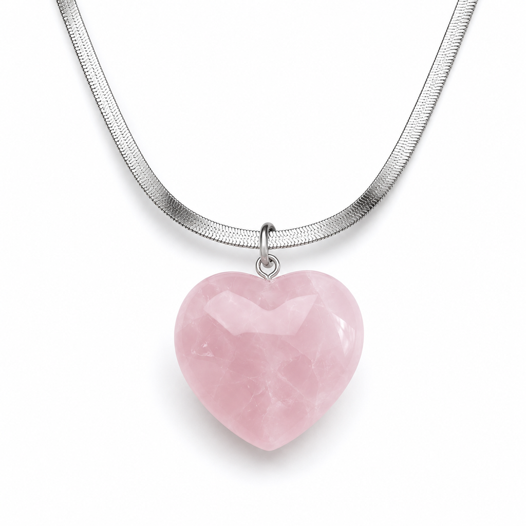 Natural Rose Quartz Heart Pendant – Polished Pink Crystal Necklace | Gemstone Jewelry Gift for Women & Men