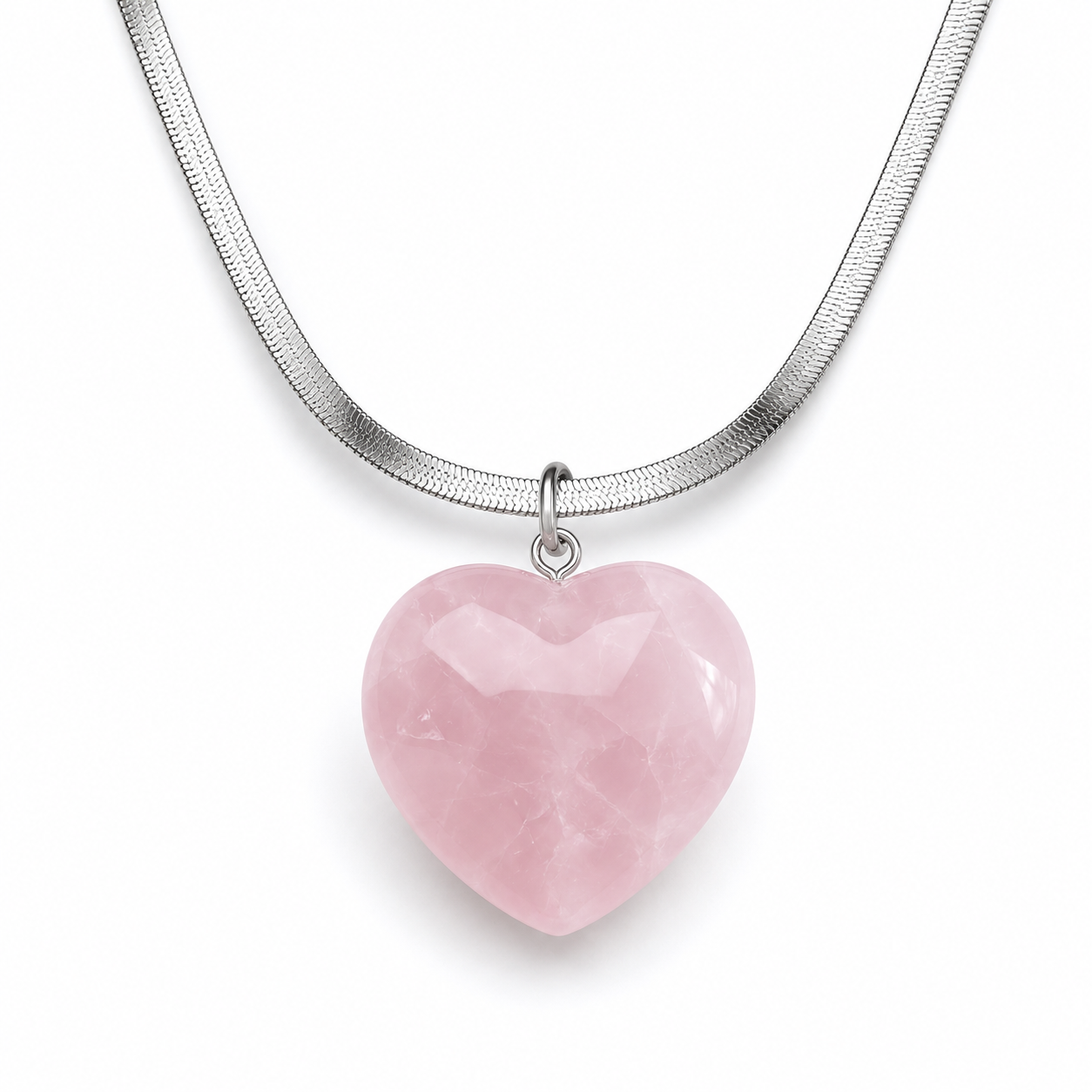 Natural Rose Quartz Heart Pendant – Polished Pink Crystal Necklace | Gemstone Jewelry Gift for Women & Men