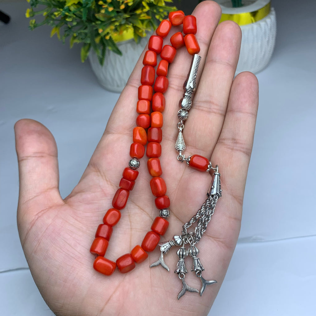 Natural Marjan Tasbih – 33 Prayer Beads | Handmade Islamic Misbaha | Premium Coral Style Tasbeeh for Daily Dhikr & Gift