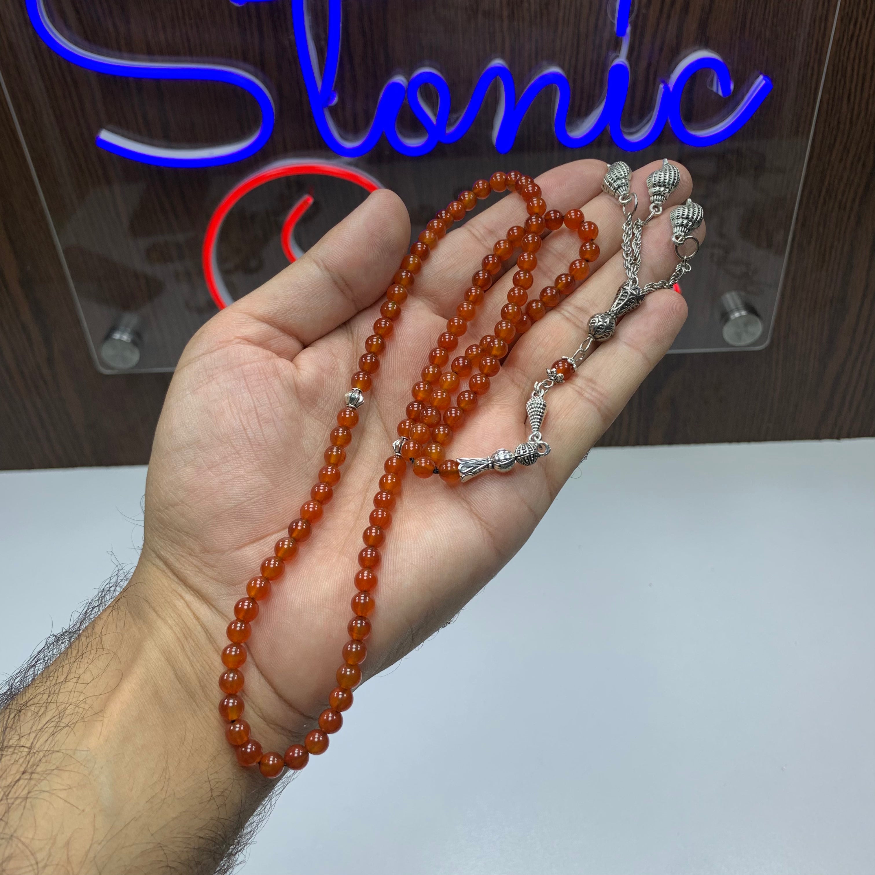 Natural Yemeni Aqeeq Tasbih – 100 Prayer Beads | 6mm Genuine Agate Misbaha | Handmade Islamic Prayer Beads