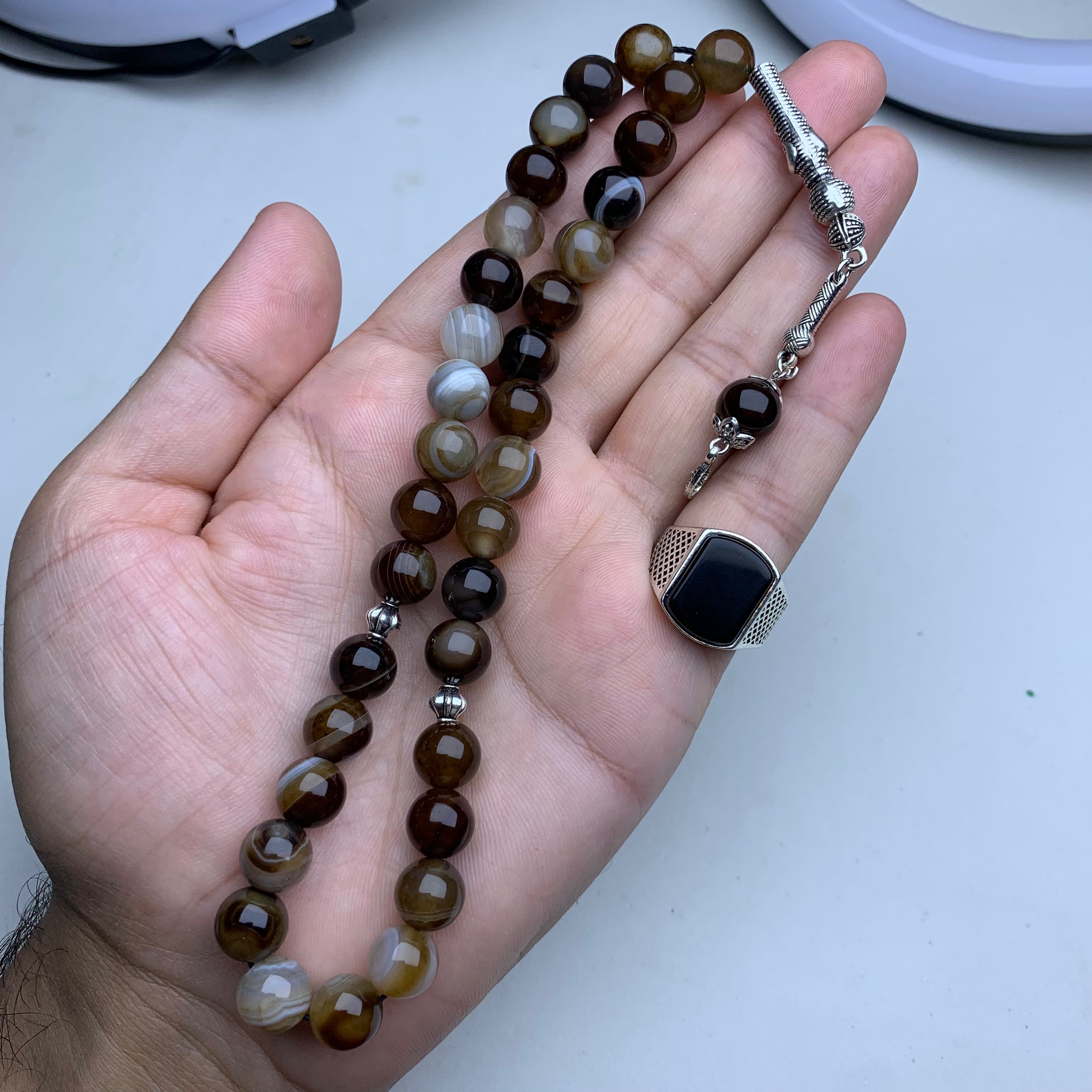 Buy 1 Get 1 FREE – Natural Aqeeq Tasbih with Gemstone Ring | Limited Time Offer