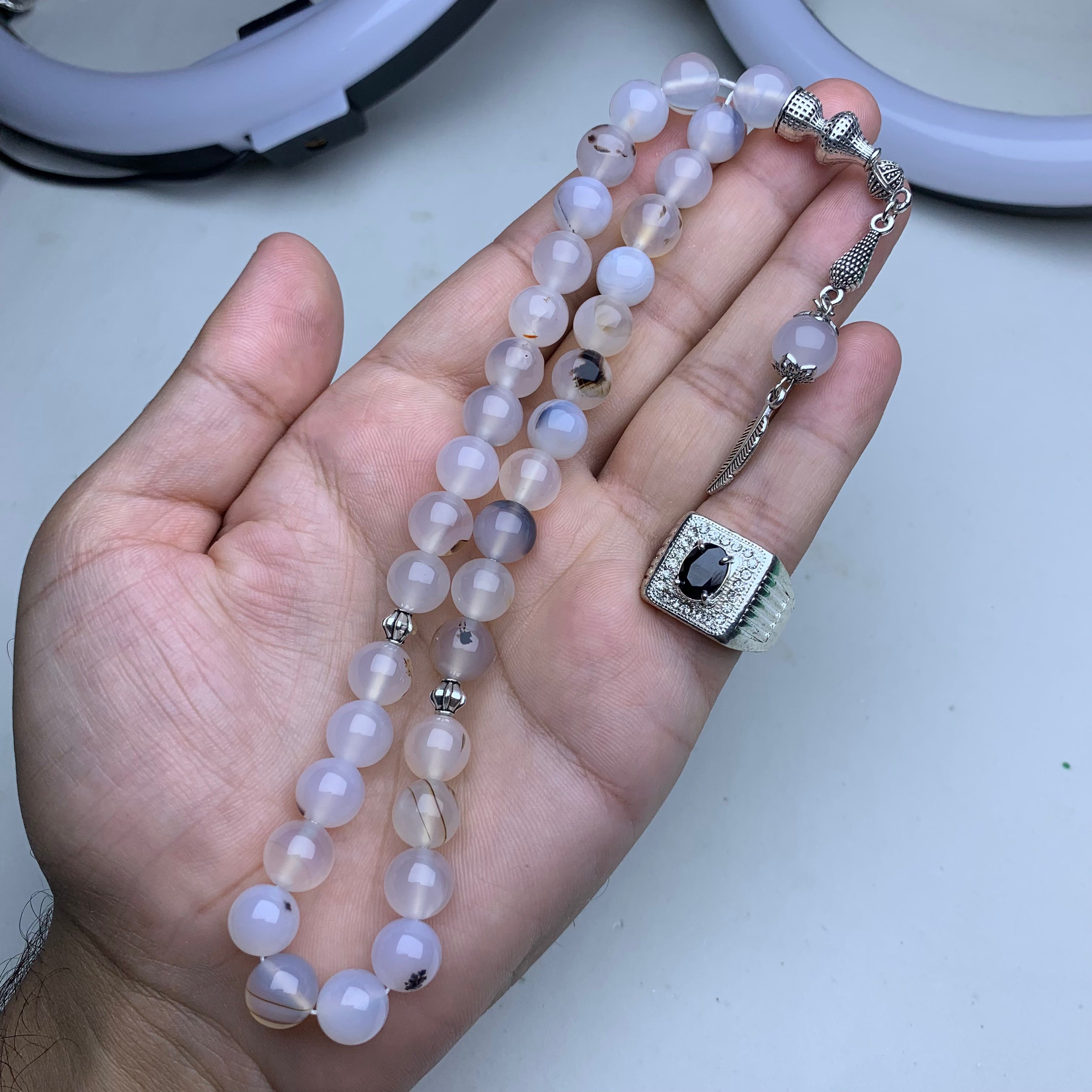 Buy 1 Get 1 FREE – Natural Aqeeq Tasbih with Gemstone Ring | Limited Time Offer