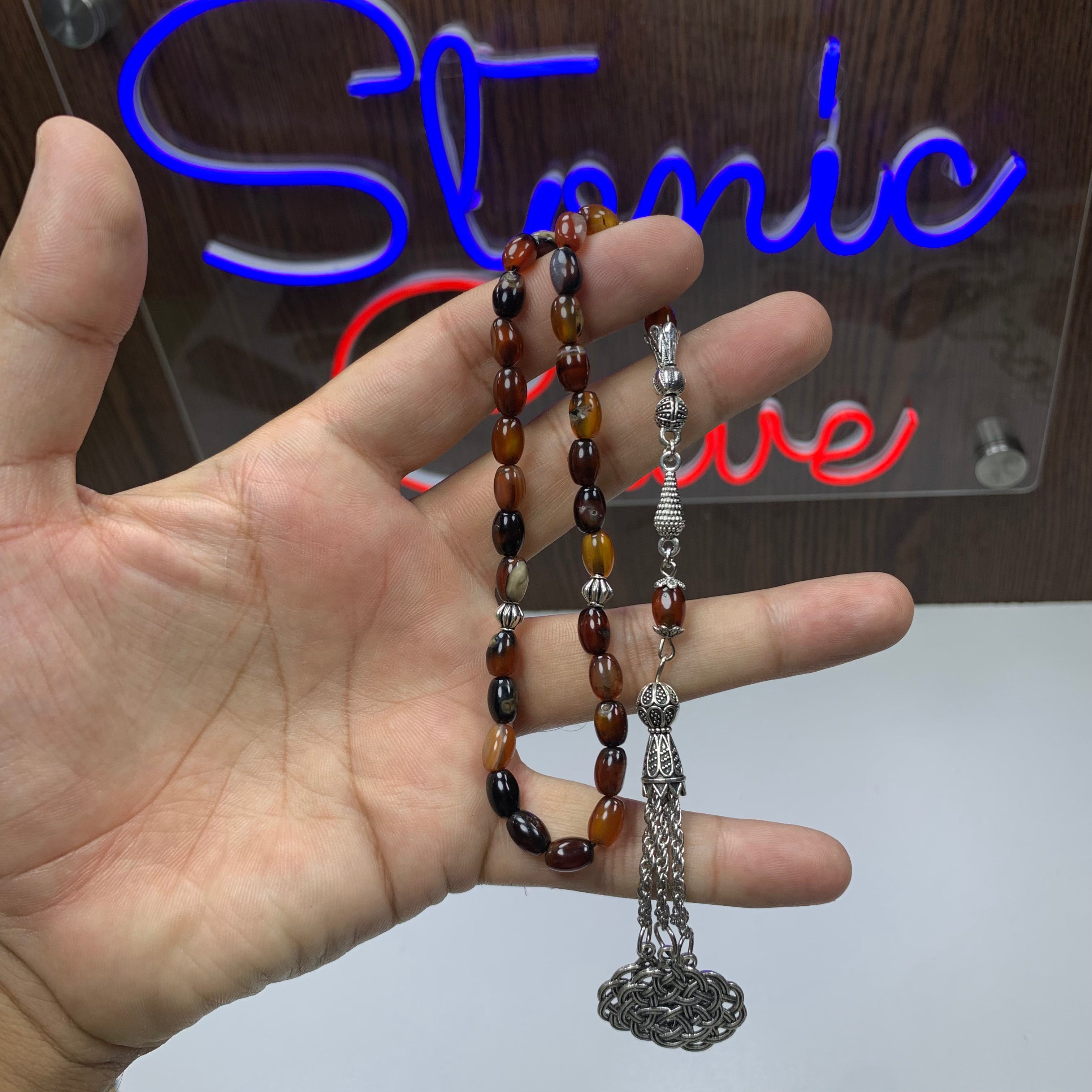 Natural Sulamani Aqeeq Tasbih – 33 Prayer Beads | Genuine Agate Misbaha | Handmade Islamic Prayer Beads