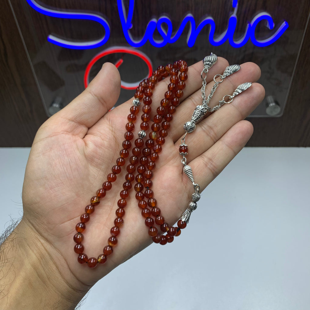 Natural Yemeni Aqeeq Tasbih – 100 Prayer Beads | 6mm Genuine Agate Misbaha | Handmade Islamic Prayer Beads