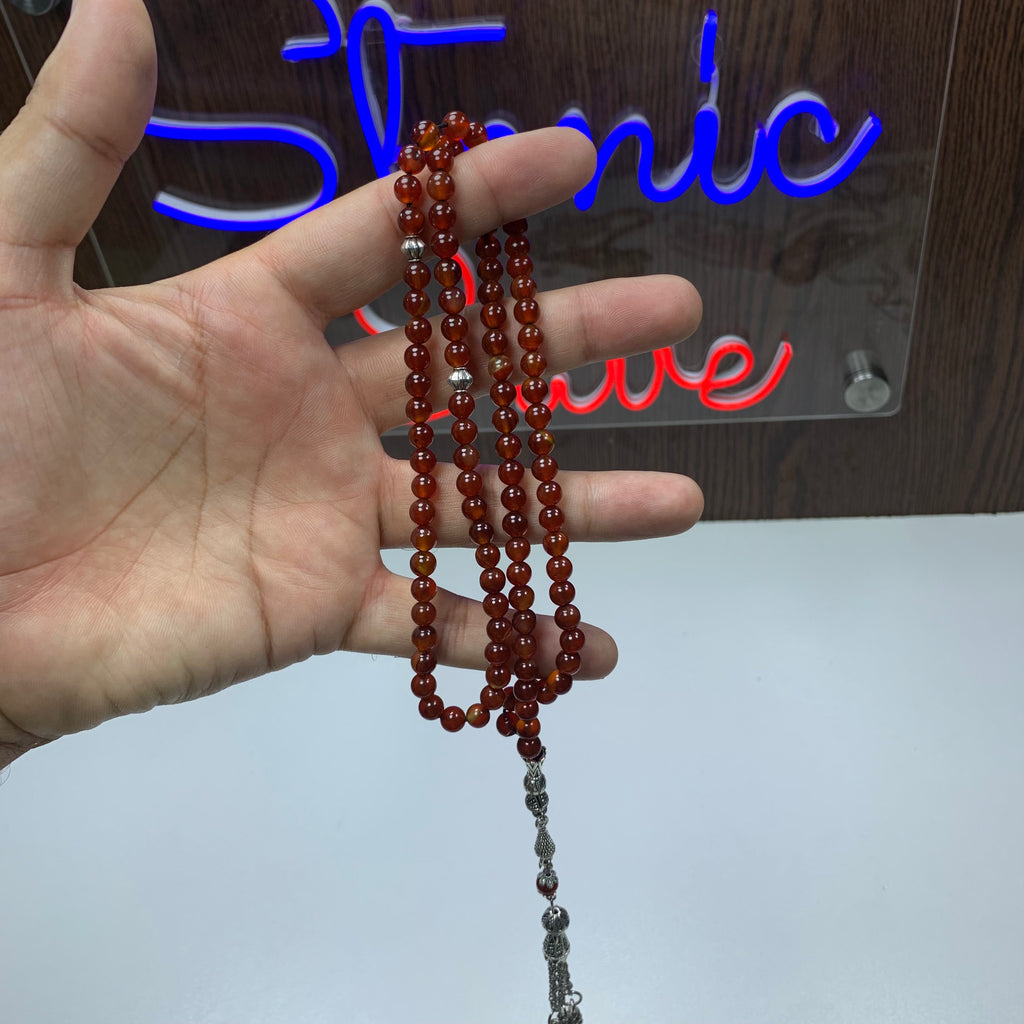 Natural Yemeni Aqeeq Tasbih – 100 Prayer Beads | 6mm Genuine Agate Misbaha | Handmade Islamic Prayer Beads
