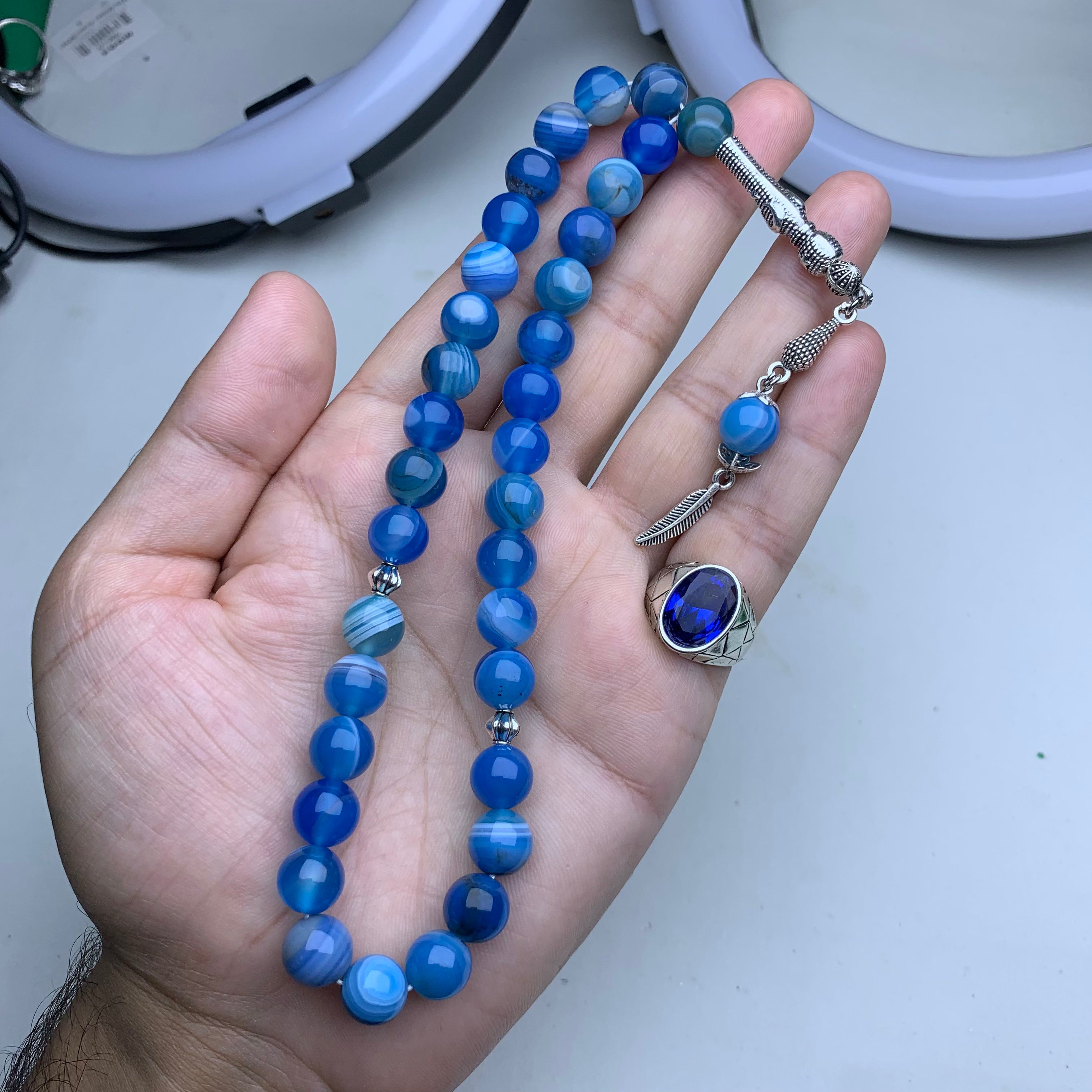 Buy 1 Get 1 FREE – Natural Aqeeq Tasbih with Gemstone Ring | Limited Time Offer