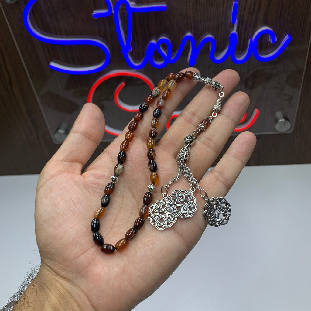 Natural Sulamani Aqeeq Tasbih – 33 Prayer Beads | Genuine Agate Misbaha | Handmade Islamic Prayer Beads