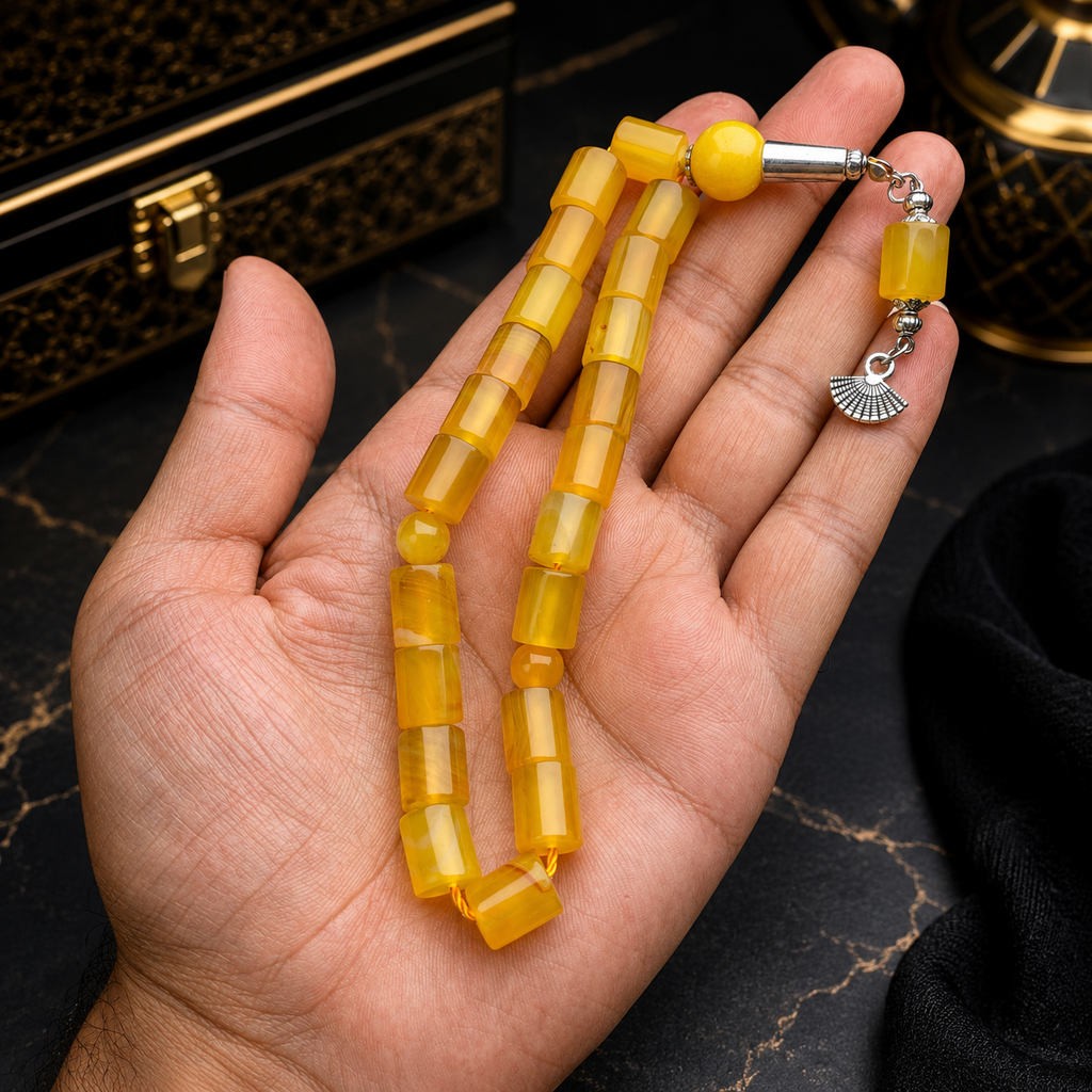 💛 Yellow Antique Aqeeq Tasbih | Free Delivery 🚚 | ادائیگی سے پہلے پارسل کھول کر چیک کریں 📦