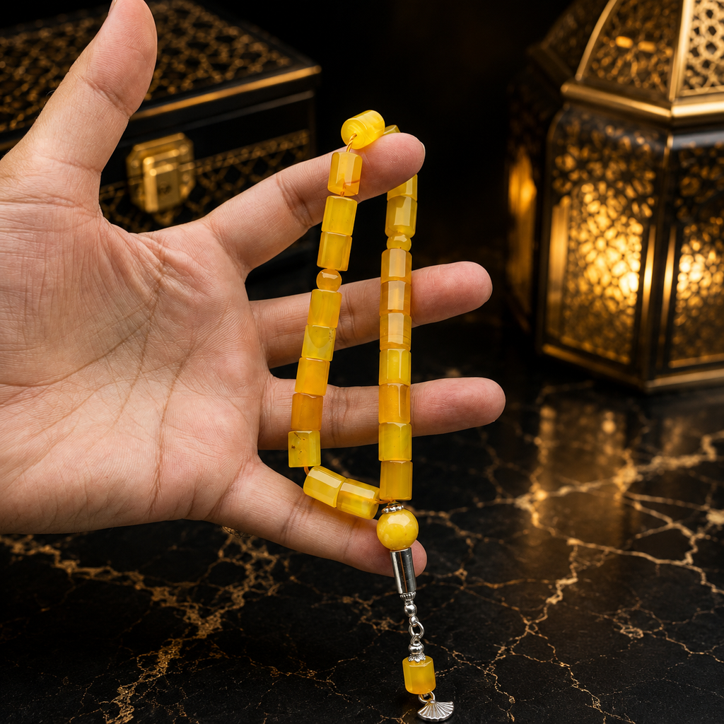 💛 Yellow Antique Aqeeq Tasbih | Free Delivery 🚚 | ادائیگی سے پہلے پارسل کھول کر چیک کریں 📦