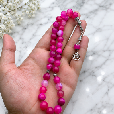 💗 Pink Ruby Colour Aqeeq Tasbih – 33 Prayer Beads | 10mm Beads | Free Delivery 🚚 | ادائیگی سے پہلے پارسل کھول کر چیک کریں 📦