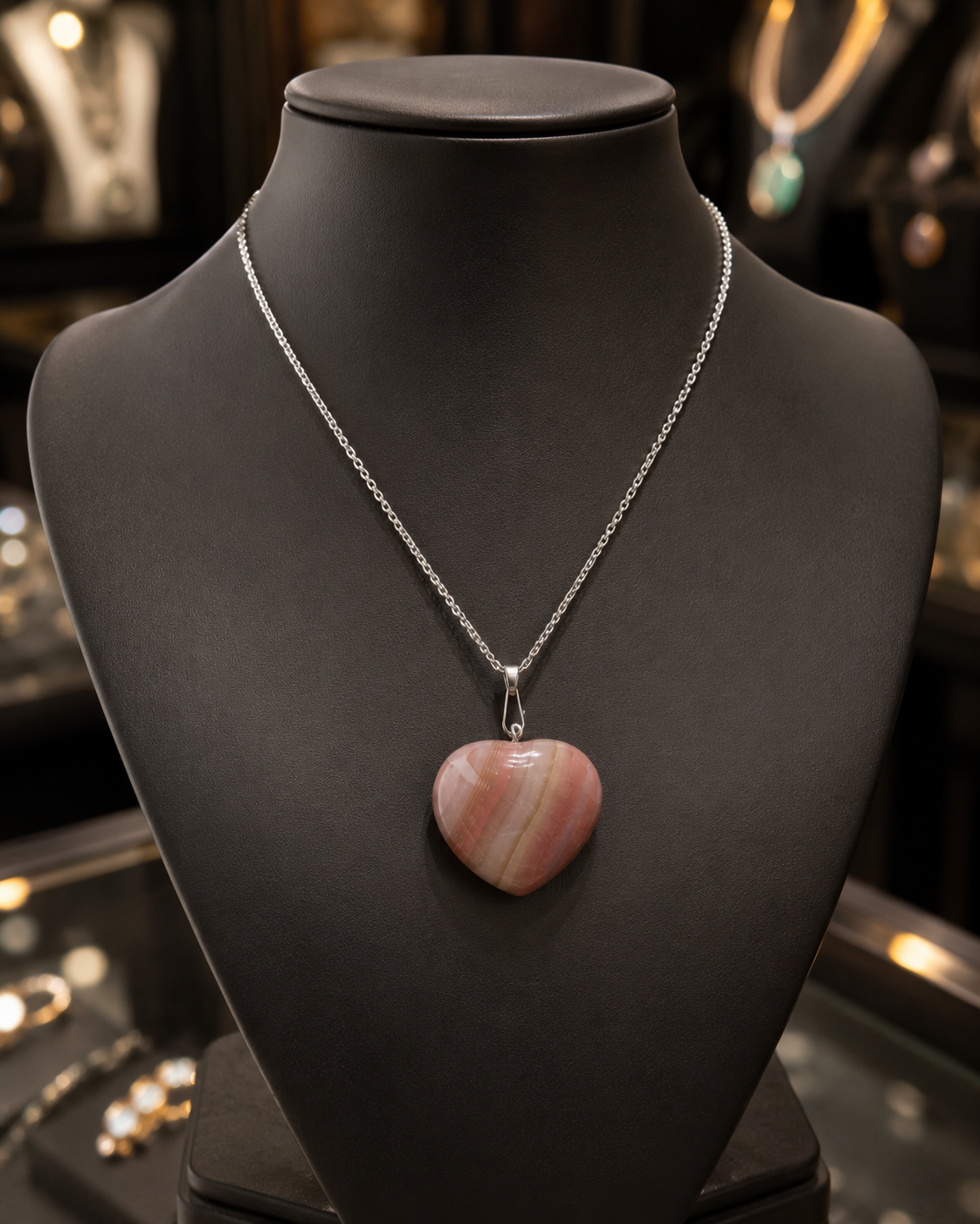 Natural Pink Banded Onyx Heart Pendant – Handmade Crystal Gemstone Pendant | Unisex Jewelry Gift for Men & Women