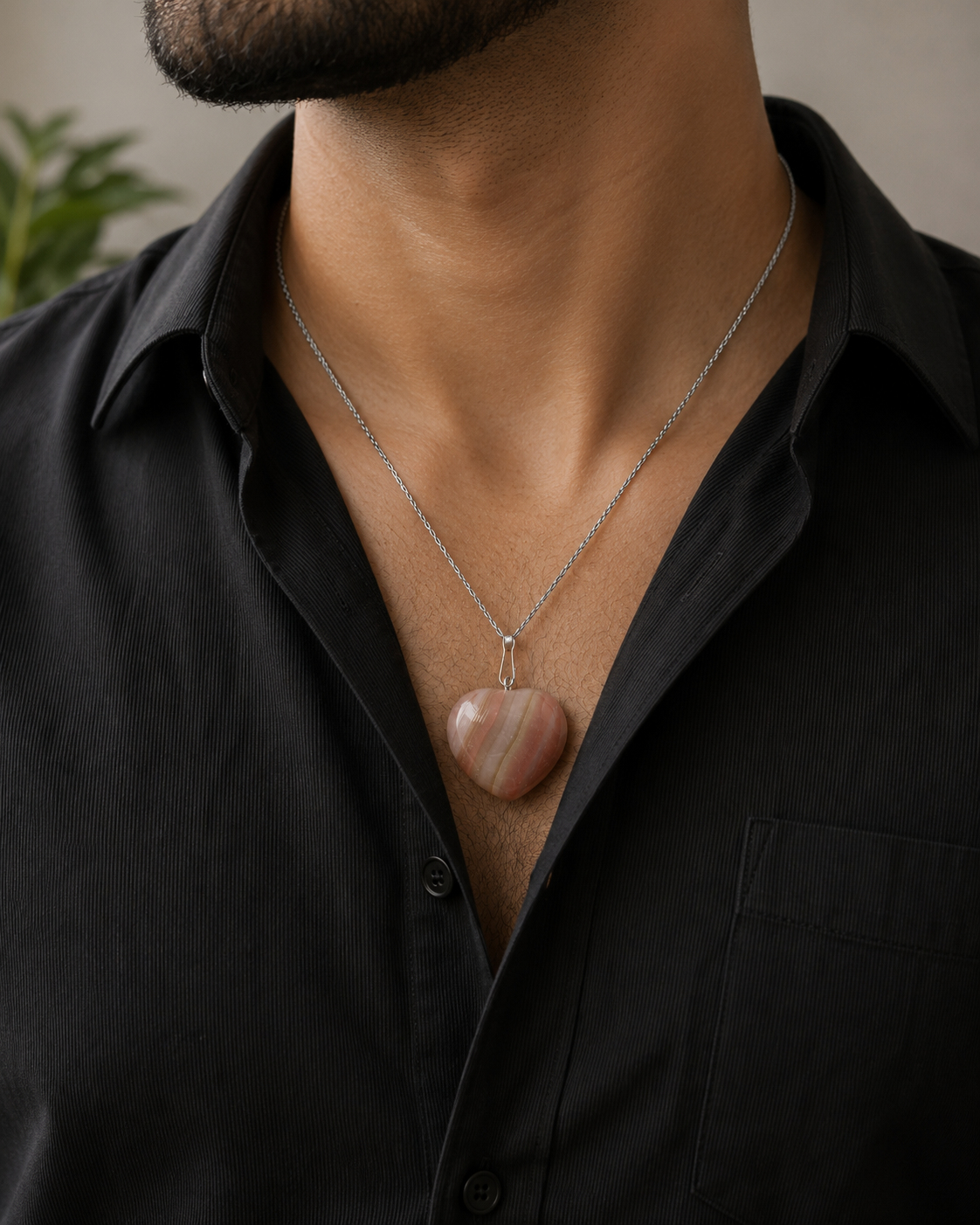 Natural Pink Banded Onyx Heart Pendant – Handmade Crystal Gemstone Pendant | Unisex Jewelry Gift for Men & Women