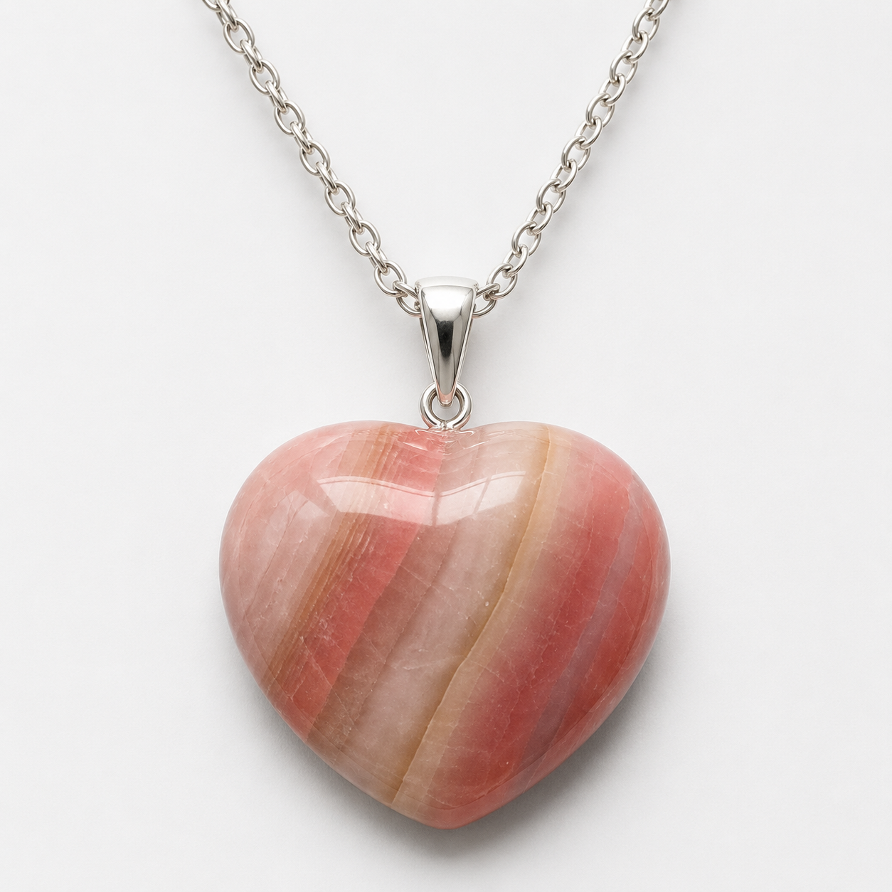 Natural Pink Banded Onyx Heart Pendant – Handmade Crystal Gemstone Pendant | Unisex Jewelry Gift for Men & Women