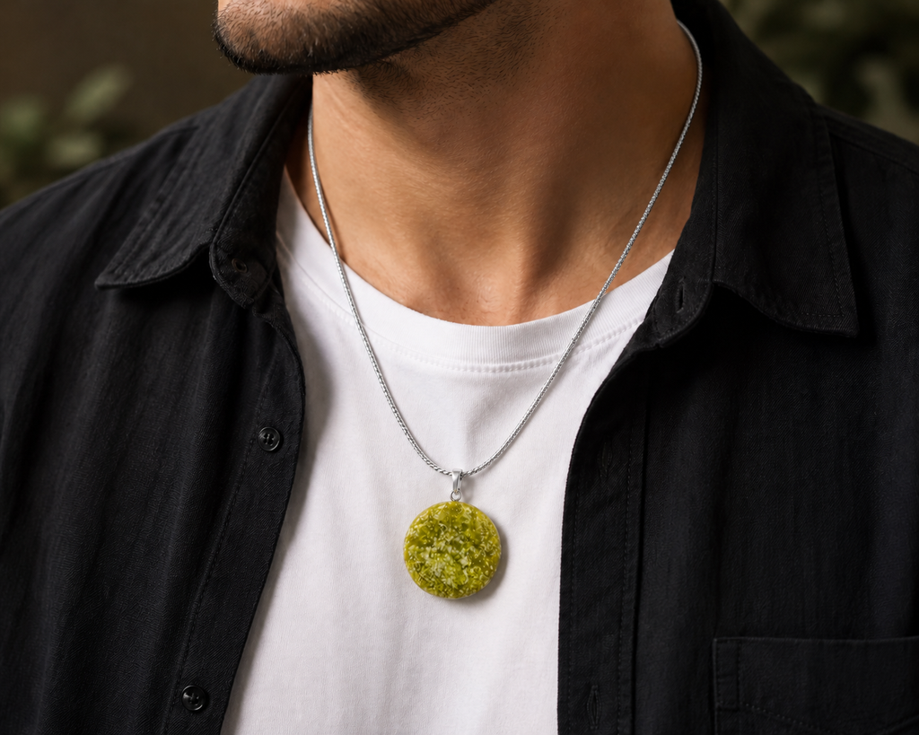 Natural Serpentine Heart Pendant – Handcrafted Gemstone Necklace Charm – Green Stone Jewelry – Unique Gift for Men & Women