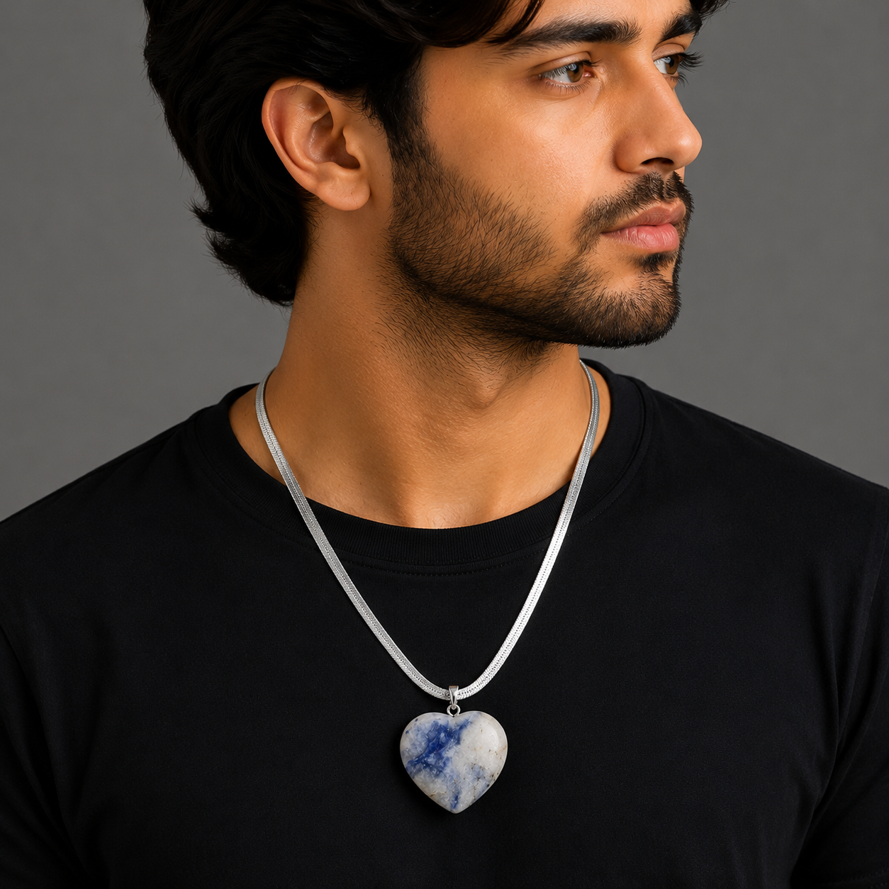 Natural Sodalite Heart Pendant – Polished Blue Gemstone Crystal Necklace | Jewelry Gift for Women & Men