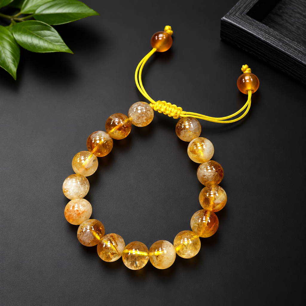 Natural Citrine Stone Bracelet – Golden Yellow Gemstone Beads | Adjustable Bracelet