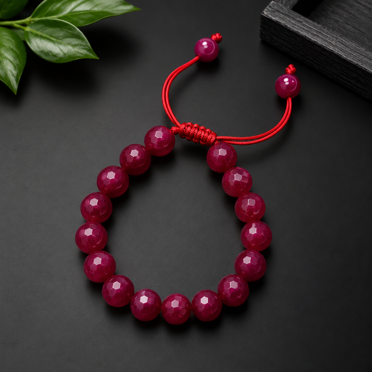 Ruby Colour Aqeeq Bracelet – Natural Agate Stone Beads | Adjustable Bracelet
