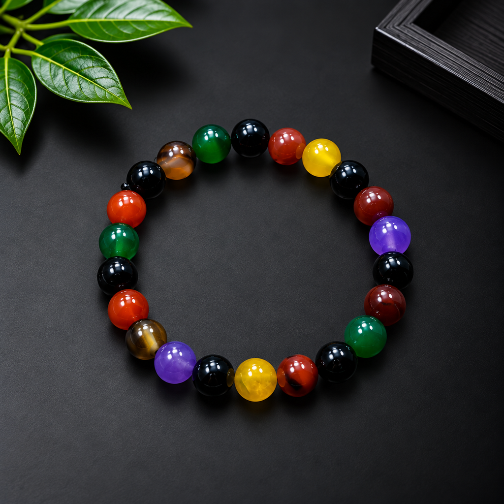 Natural Mix Aqeeq Bracelet – Multicolor Agate Gemstone Beads | Premium Bracelet