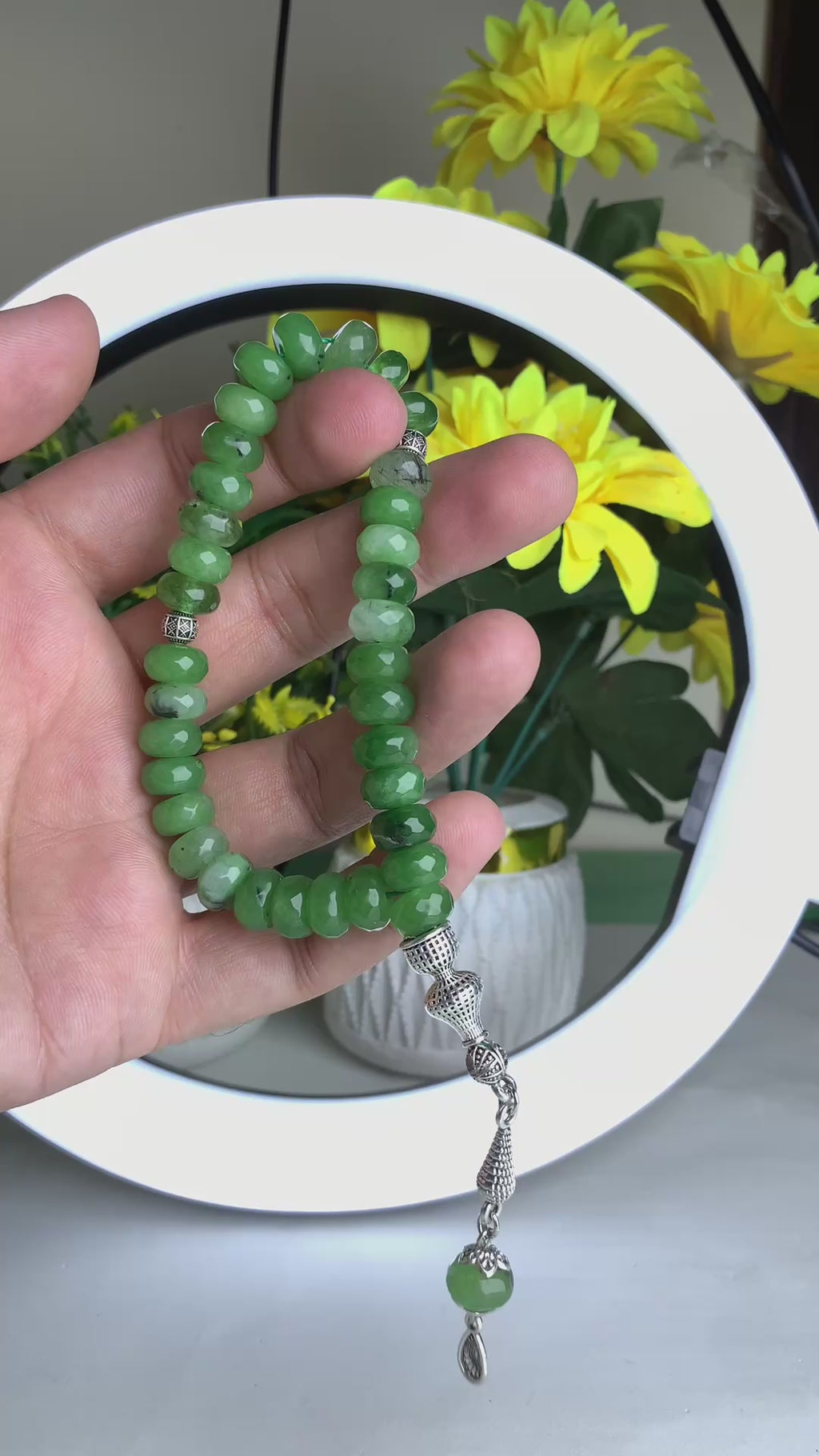 Pure Emerald Color Stone Tasbih – Premium Handmade Gemstone Prayer Beads