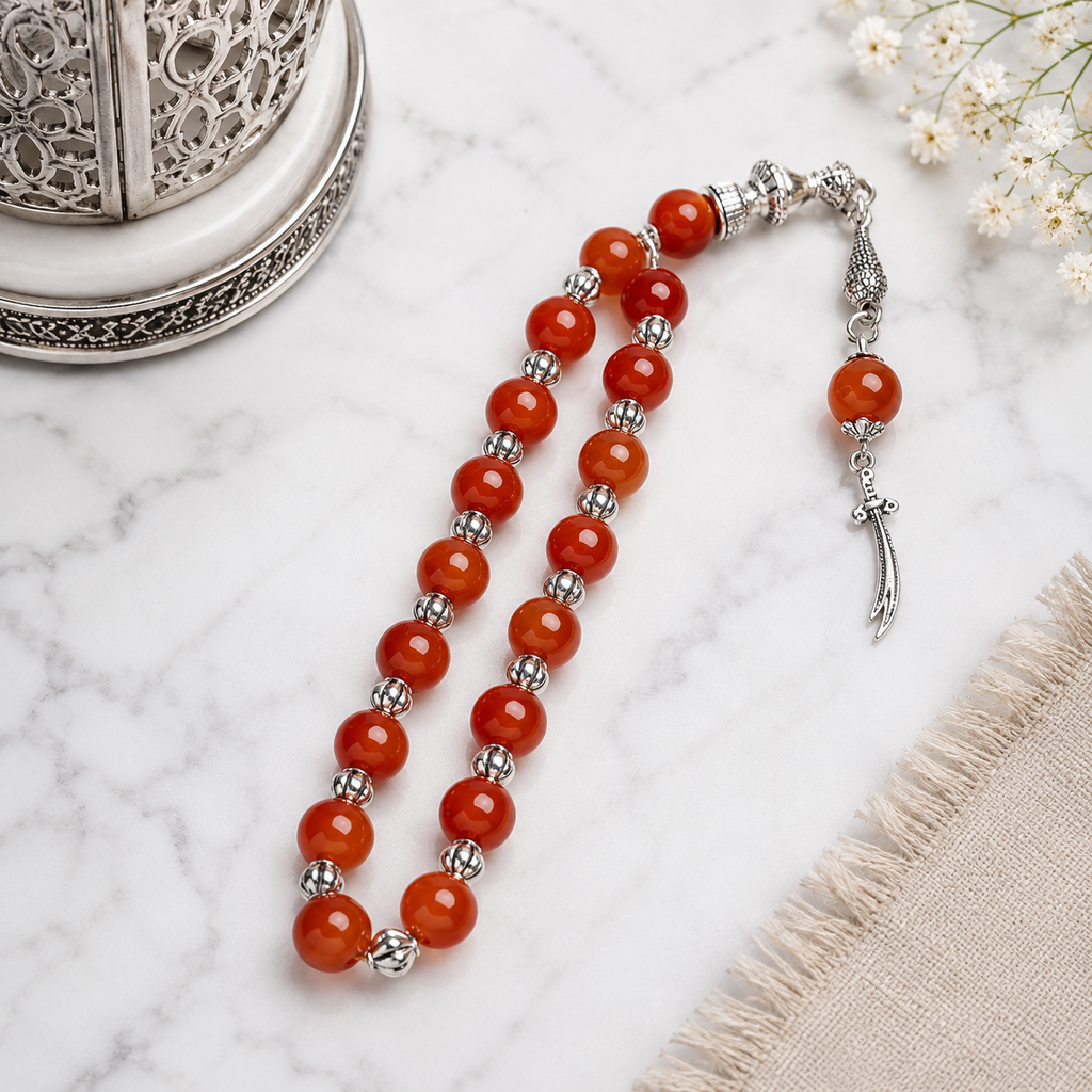 Yemeni Aqeeq Tasbih – Premium Aqeeq Stone Prayer Beads