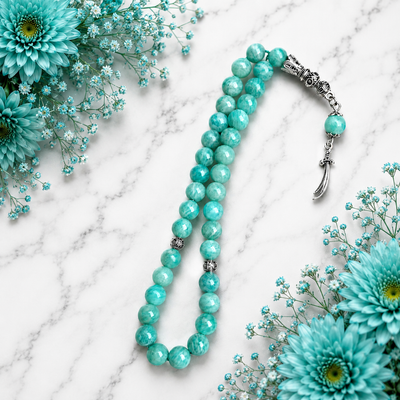 Premium Amazonite Stone Tasbih – Natural Aqua Green Prayer Beads